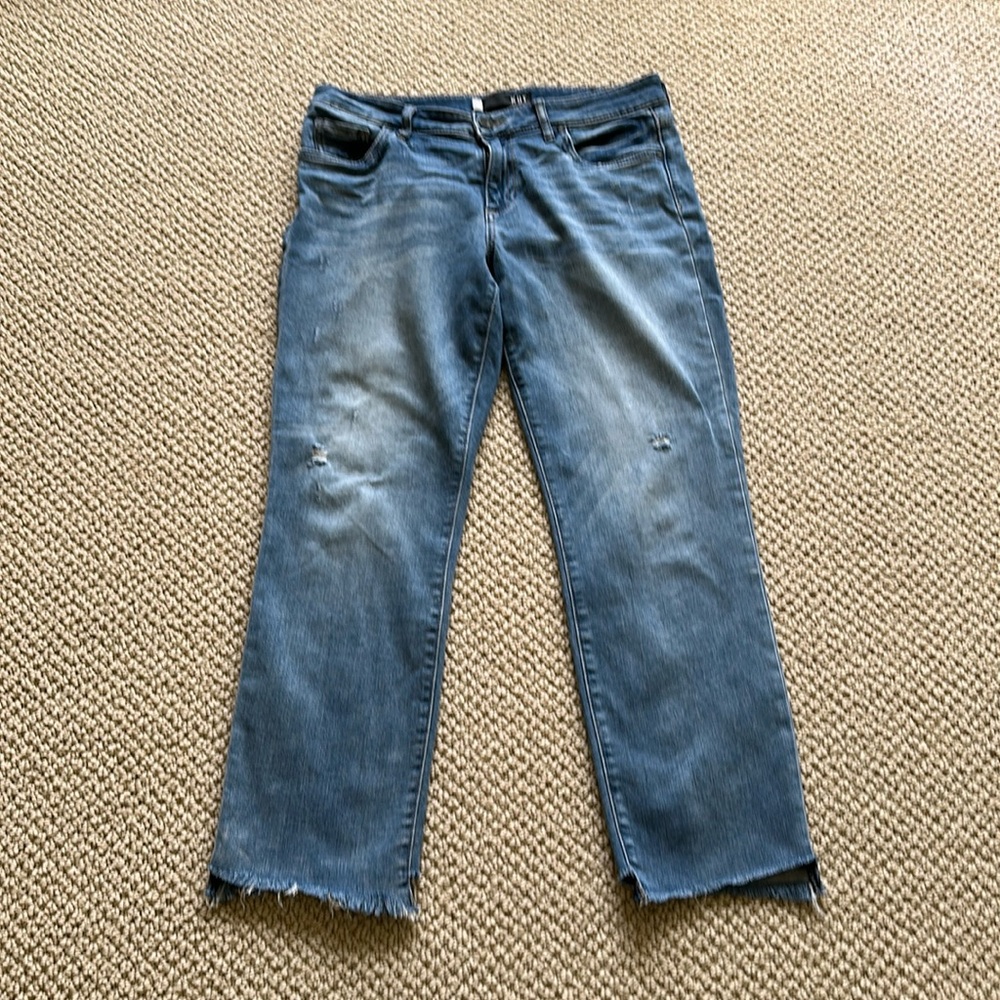 Kut from the Kloth Reese Raw Hem Ankle Straight Leg Jeans Blue Size 10